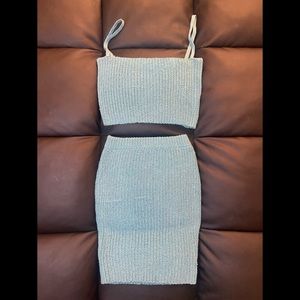 Turquoise Crop Top Skirt Set